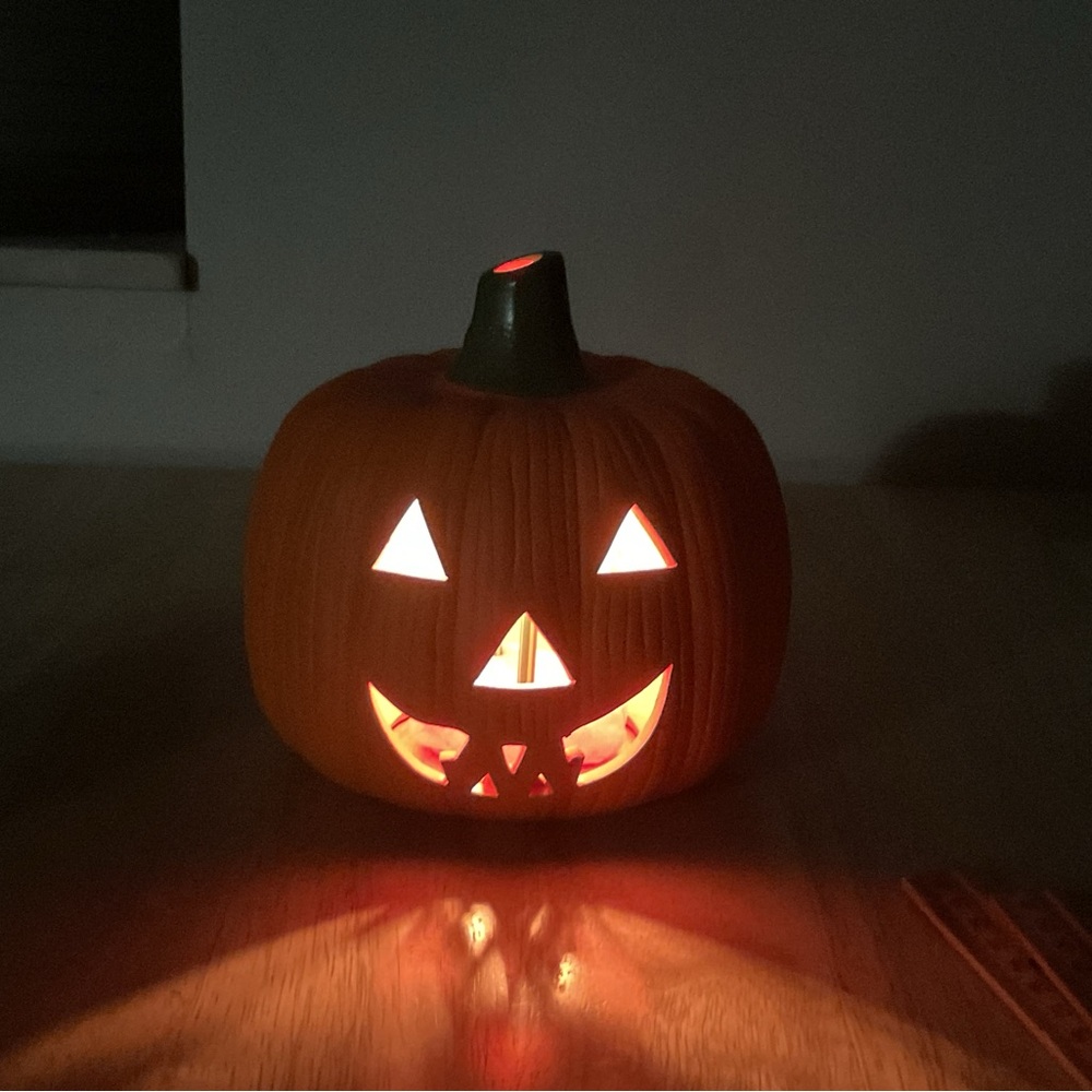 Vintage Carved Jack-o-Lantern Ceramic Halloween Candle Cover Luminary 1980’s 8”